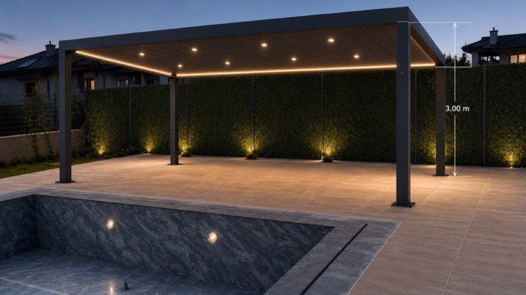 Havuz başı pergola, LED aydınlatmalı